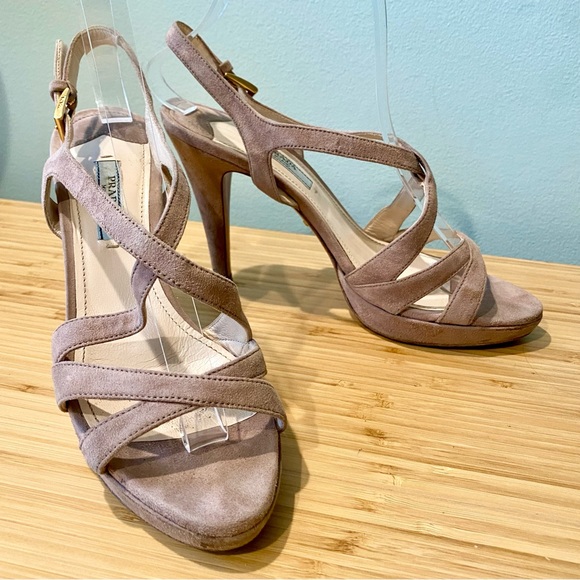 Prada Dusty Pink Suede Strappy Heels - Picture 1 of 11